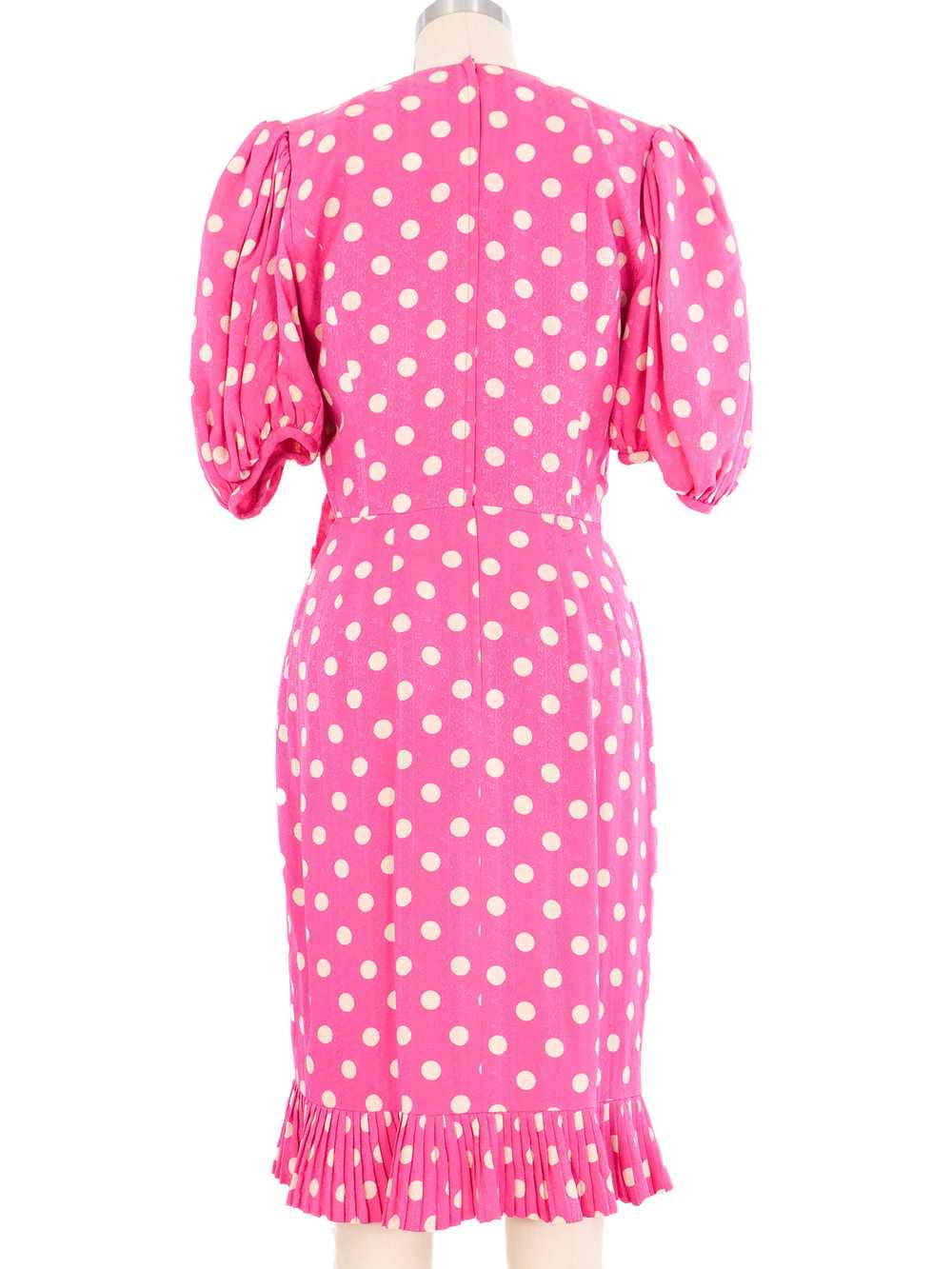 Albert Nipon Pink Polka Dot Ruffle Trim Dress - image 4