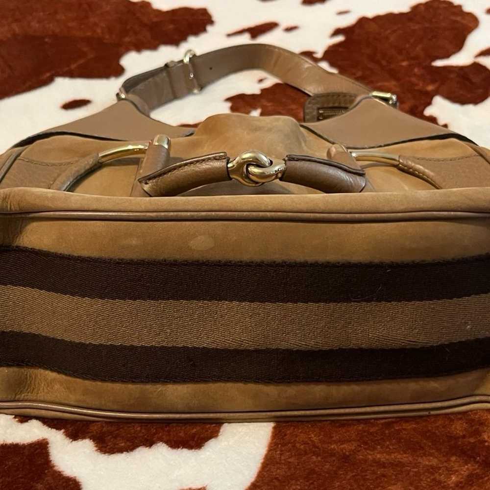 Gucci Taupe Nubuck Leather Heritage Horsebit Hobo… - image 5