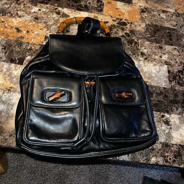 Authentic Gucci black bamboo leather backpack