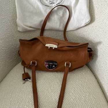 PRADA Camel Handbag Shoulder Bag Triangle Logo Lea