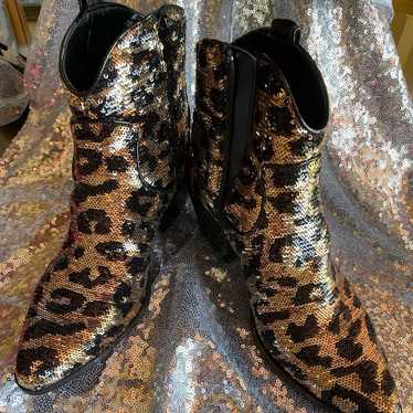 Betsey Johnson Lucky Leopard Sequin Boots - image 1