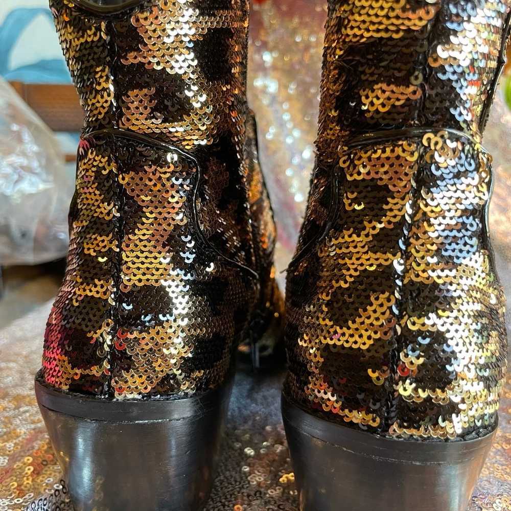 Betsey Johnson Lucky Leopard Sequin Boots - image 8