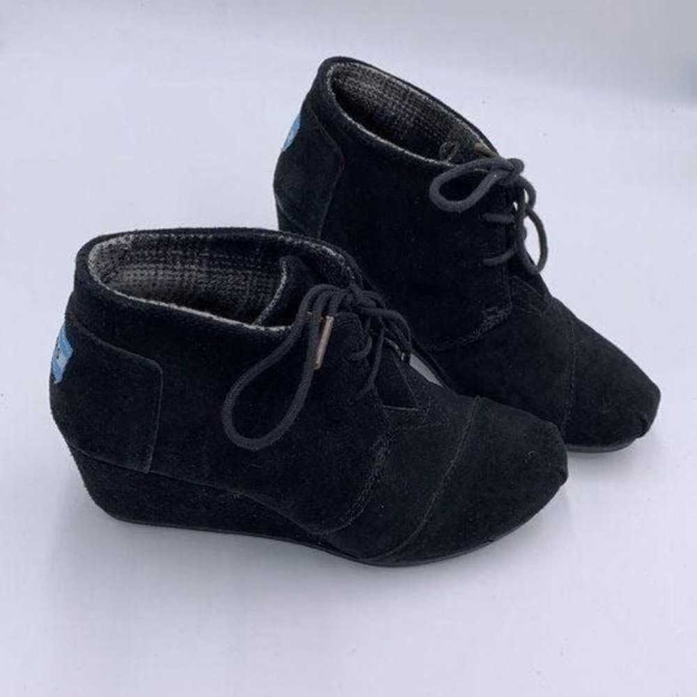 Tom's Lace Up Black Suede Wedge Booties - image 2