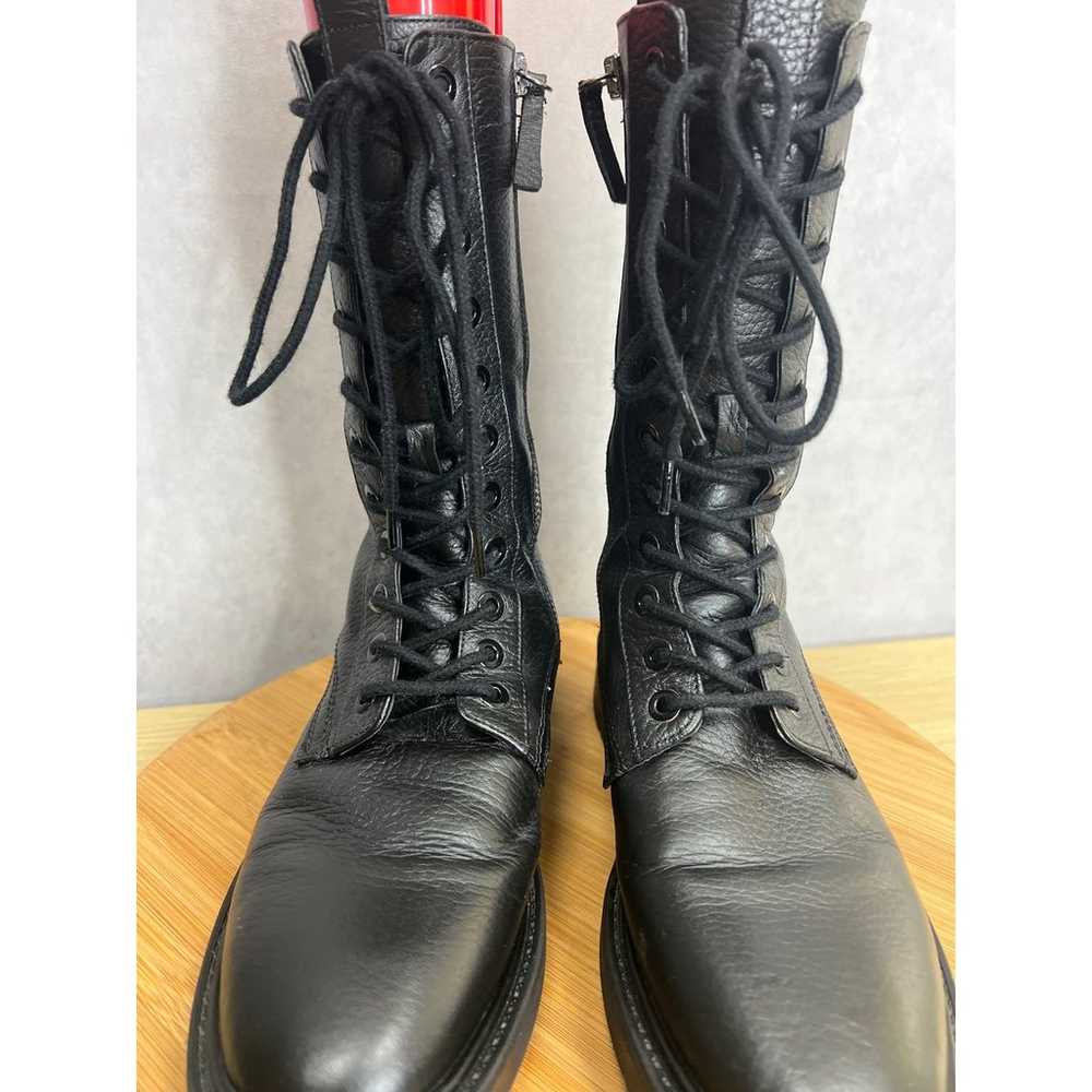 Zara Womens Lace Up Black Leather Combat Boots Si… - image 6
