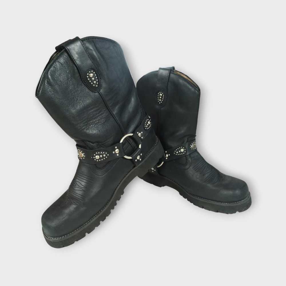 Women's Roper Black Leather Biker Boots Size 10 - image 1