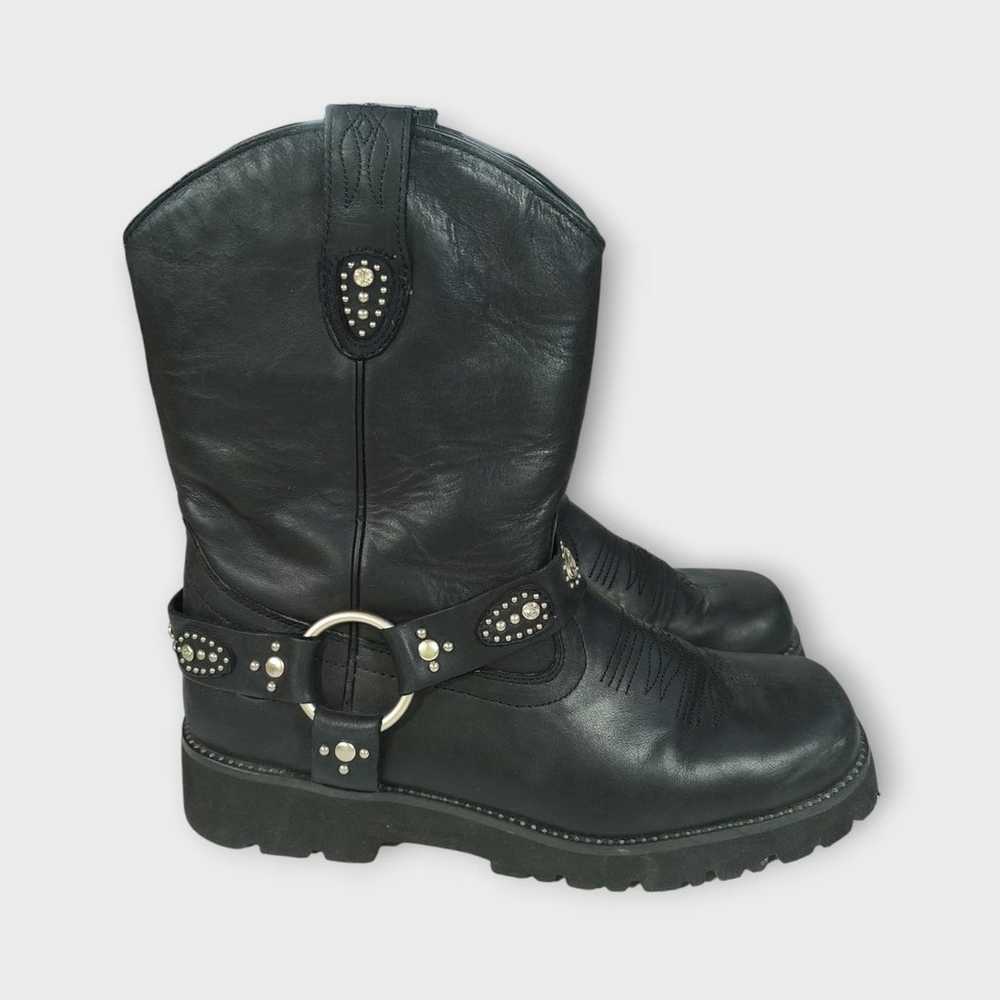 Women's Roper Black Leather Biker Boots Size 10 - image 6