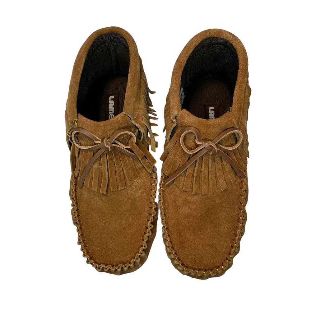 Lamo Suede Moccasin Ankle Boots Brown Fringe Size… - image 10