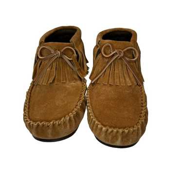 Lamo Suede Moccasin Ankle Boots Brown Fringe Size 
