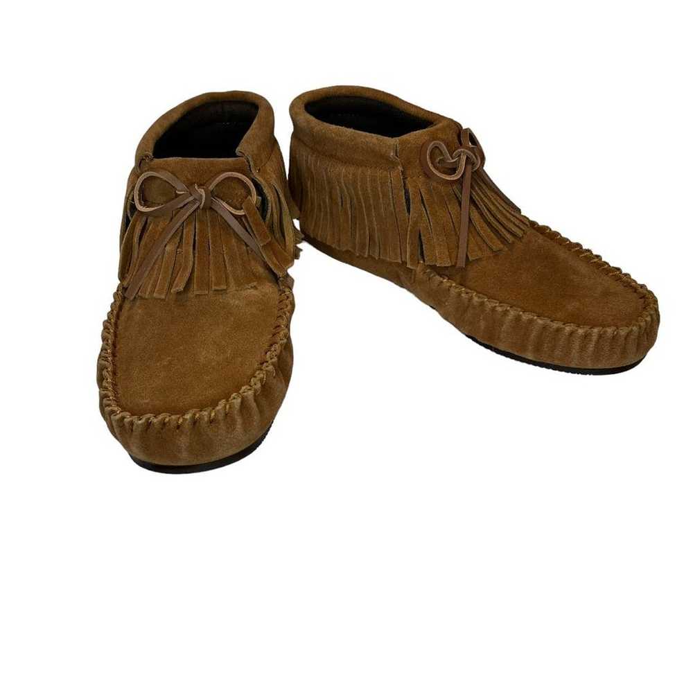 Lamo Suede Moccasin Ankle Boots Brown Fringe Size… - image 3