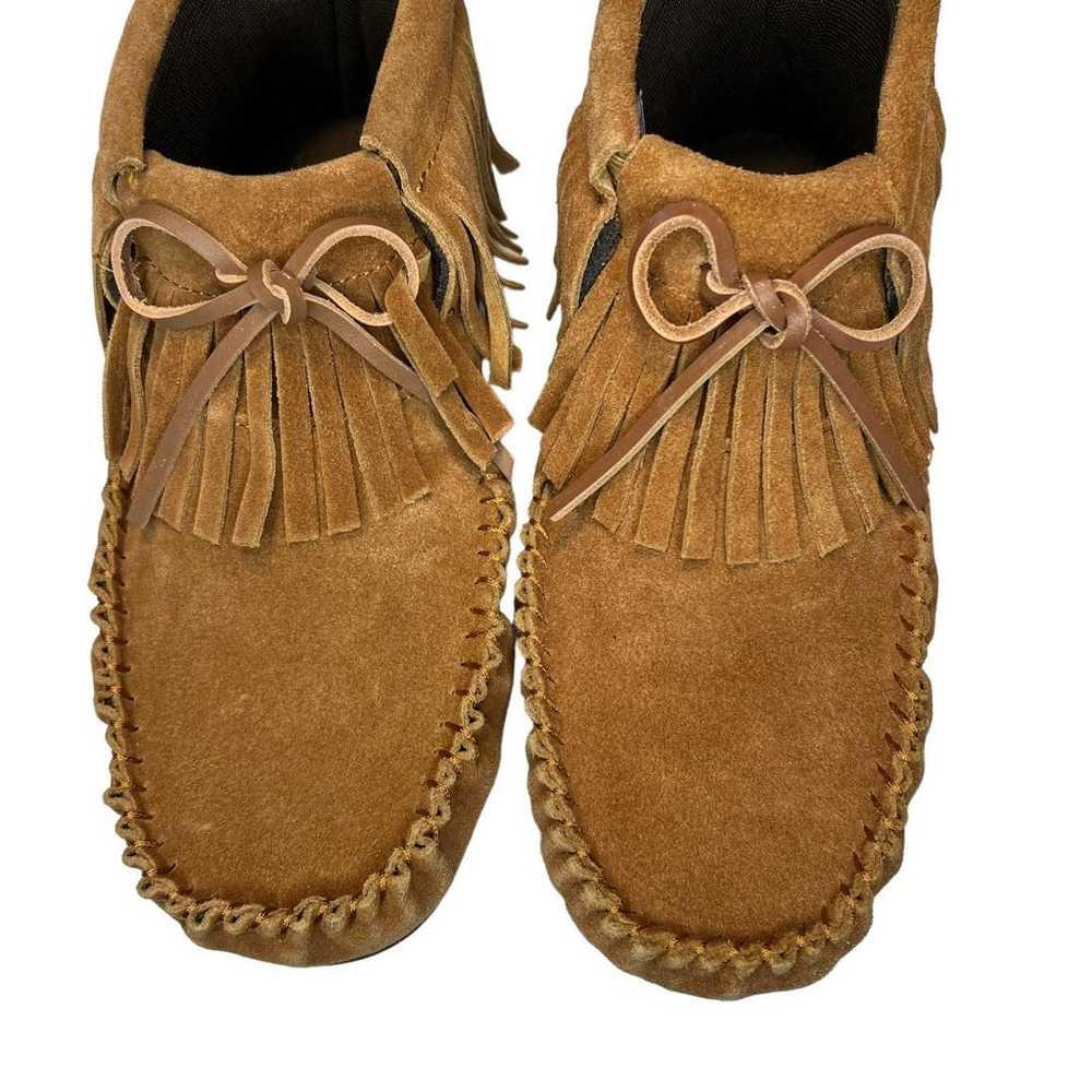 Lamo Suede Moccasin Ankle Boots Brown Fringe Size… - image 6