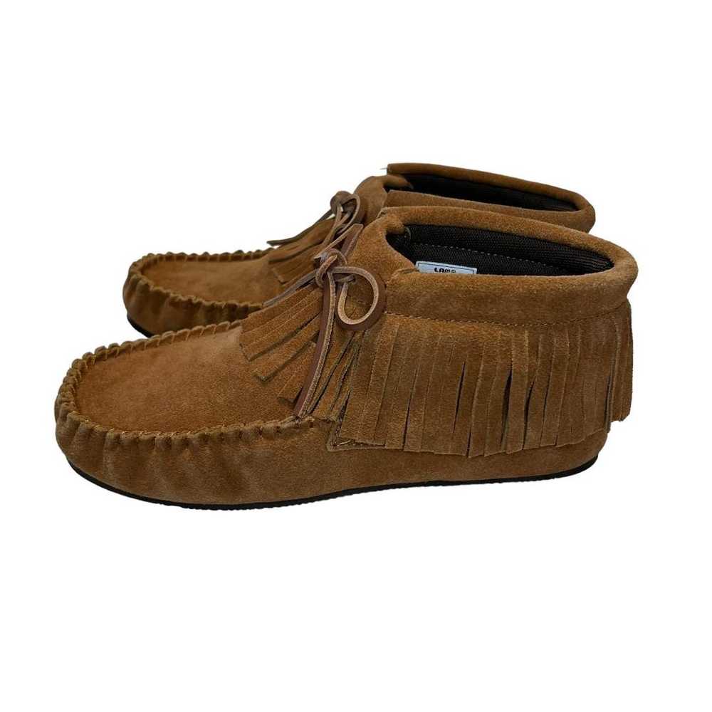 Lamo Suede Moccasin Ankle Boots Brown Fringe Size… - image 7