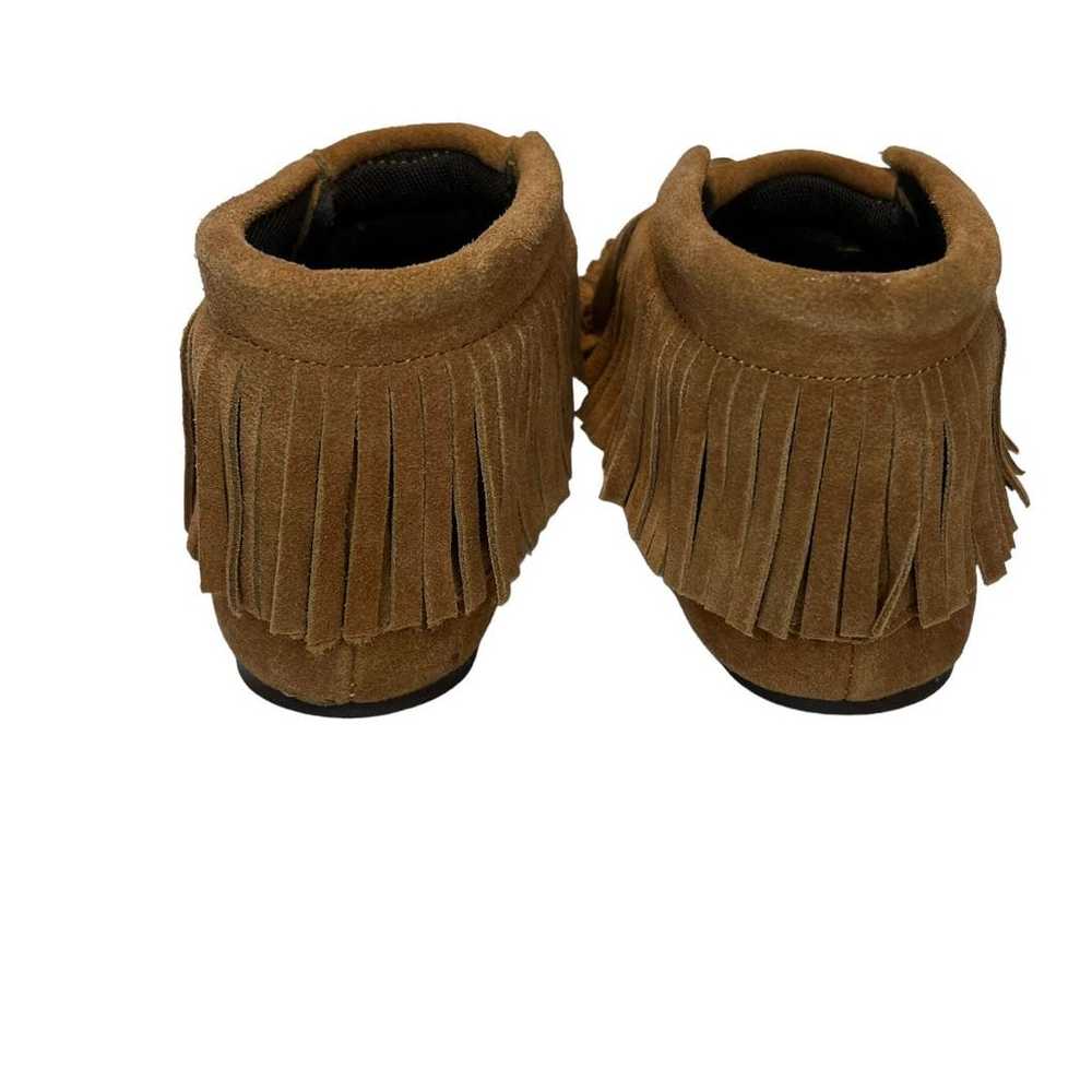 Lamo Suede Moccasin Ankle Boots Brown Fringe Size… - image 8