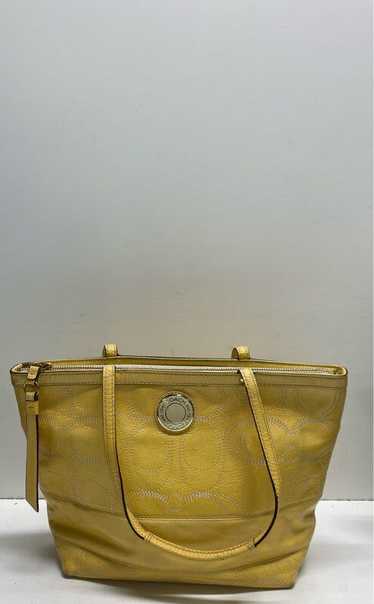 Coach Signature F19198 Outline Stitched Yellow Lea