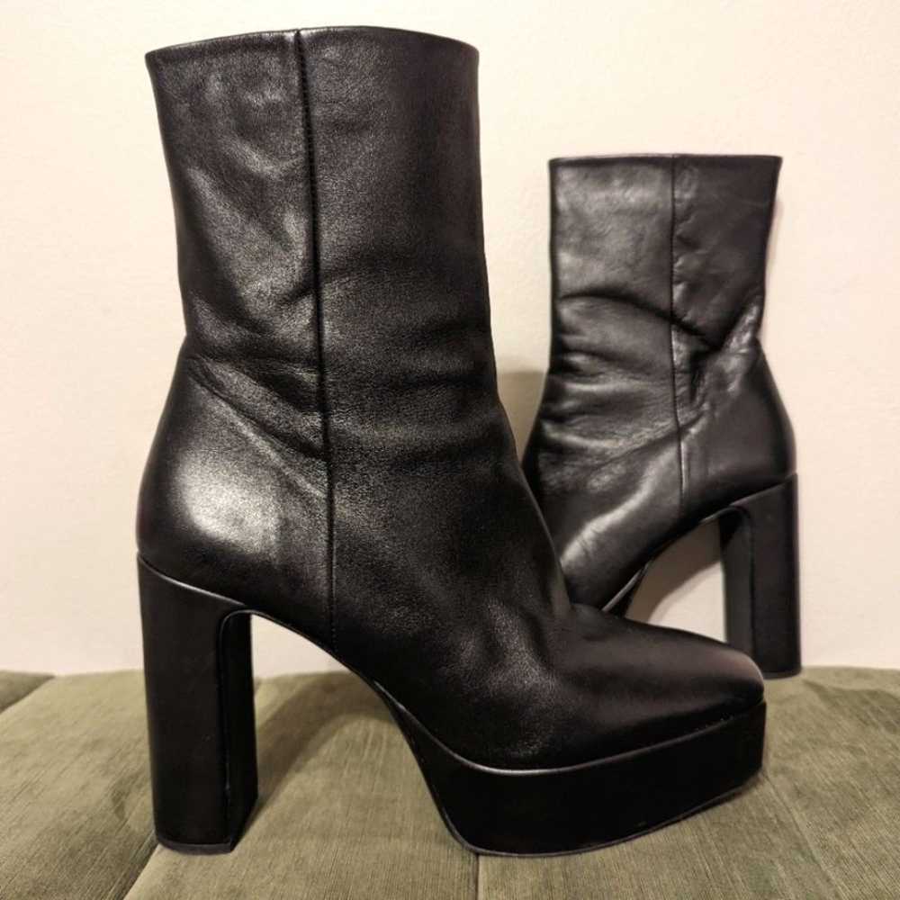 Zara black genuine leather platform heeled boots … - image 1