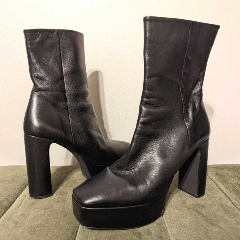 Zara black genuine leather platform heeled boots … - image 2