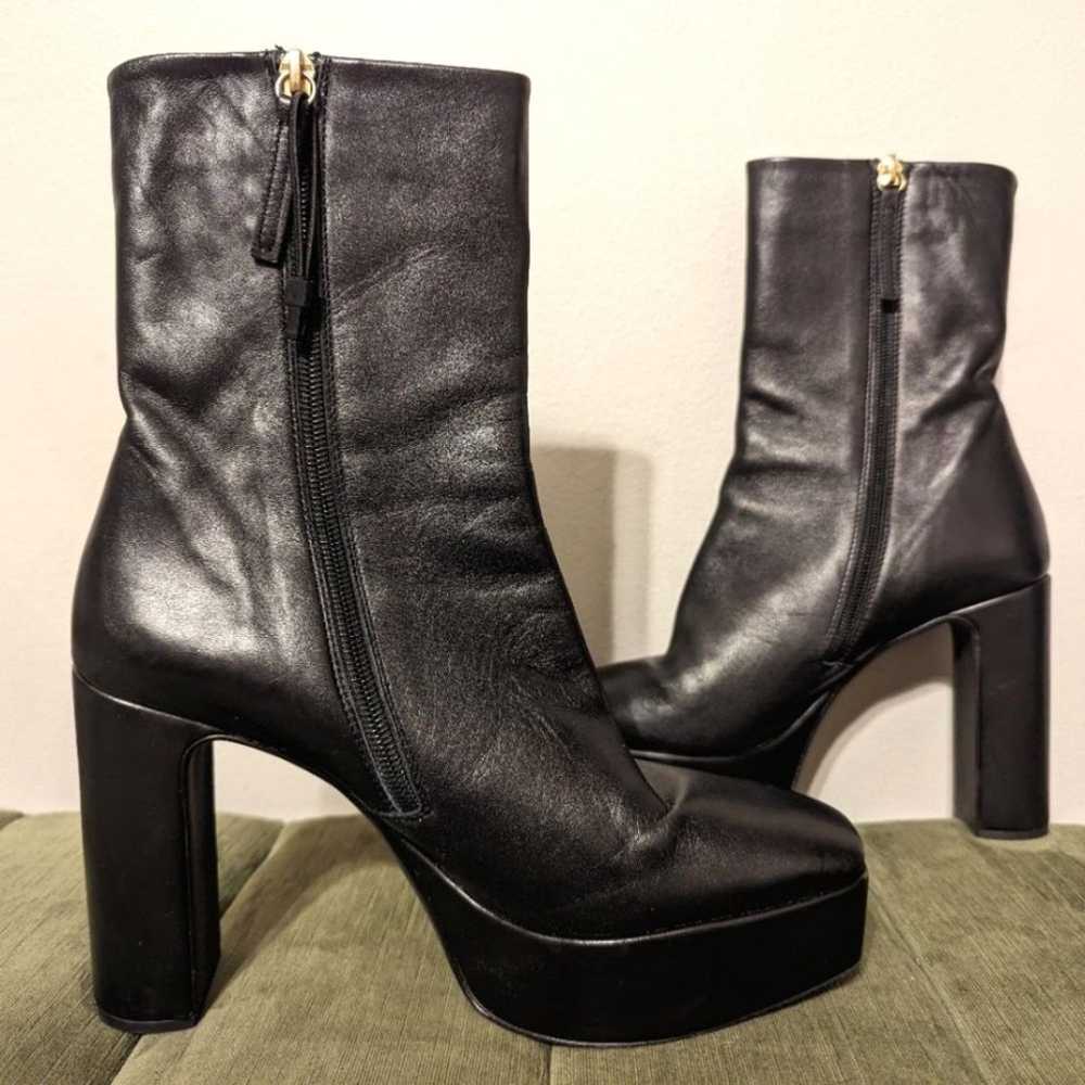 Zara black genuine leather platform heeled boots … - image 3