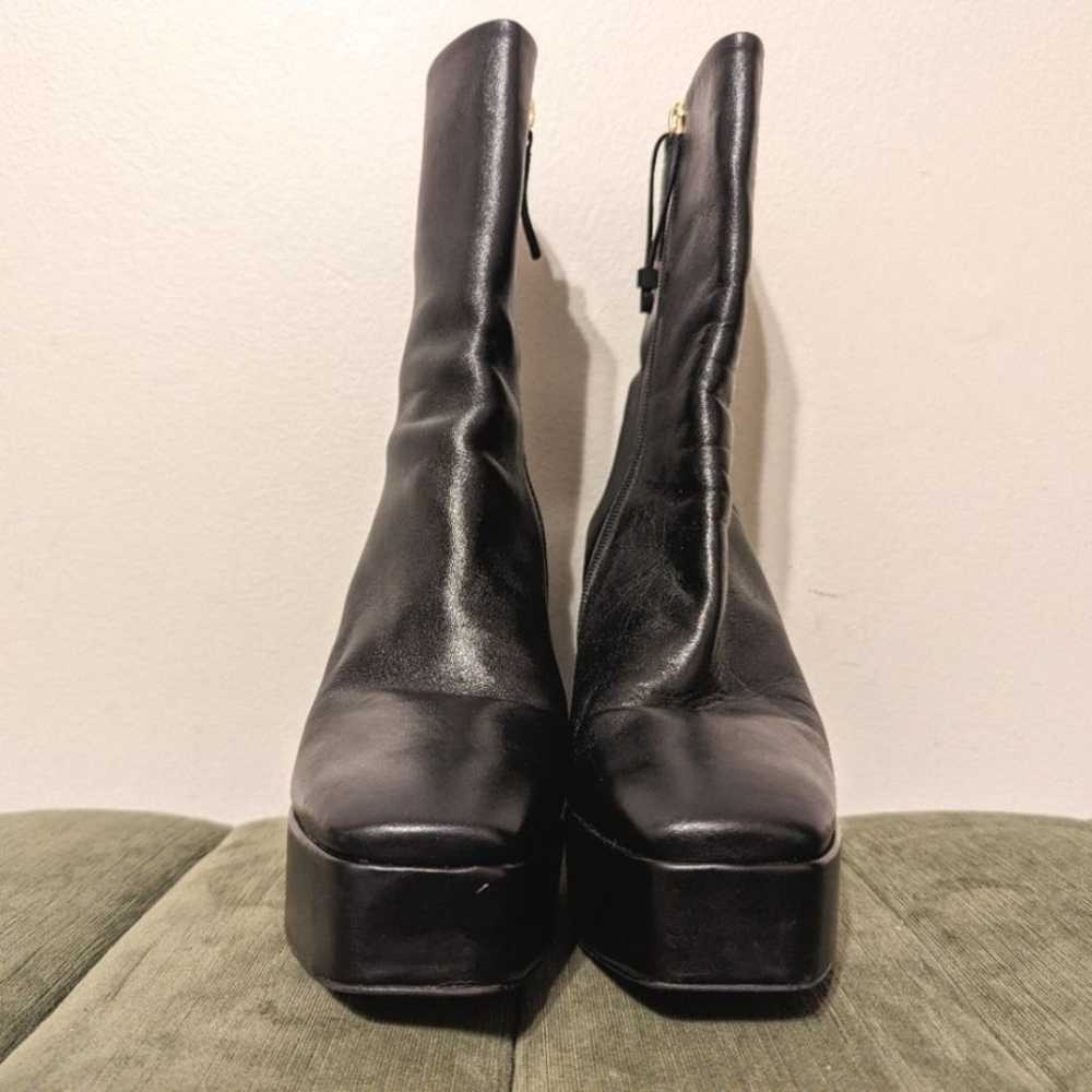 Zara black genuine leather platform heeled boots … - image 4
