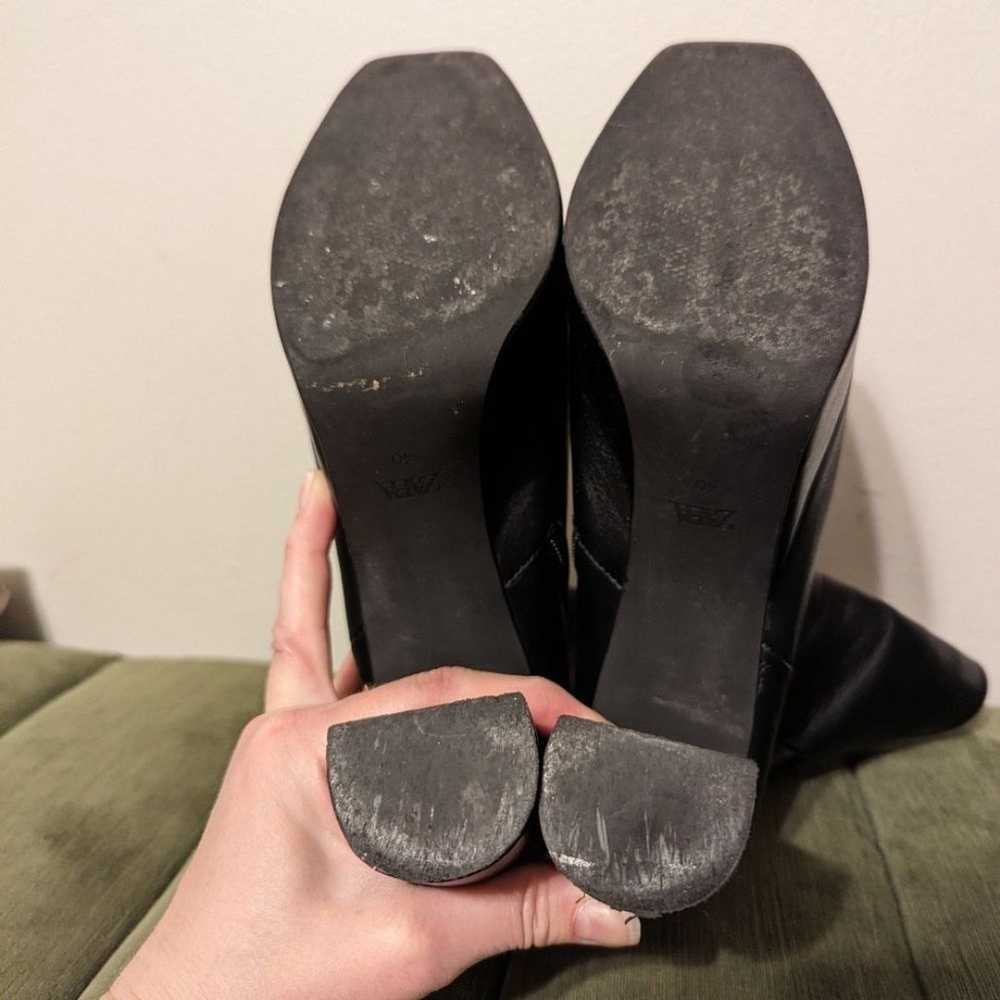 Zara black genuine leather platform heeled boots … - image 8
