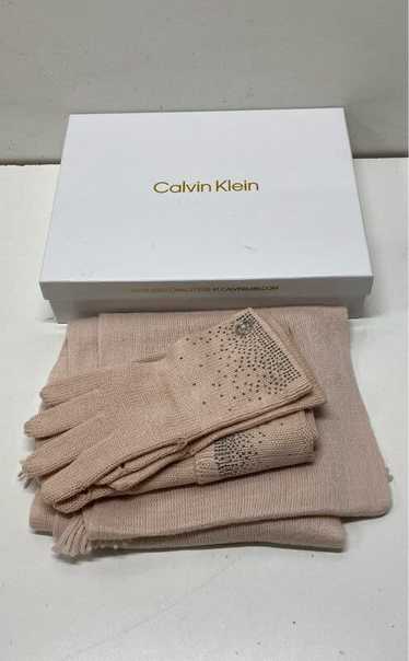 Calvin Klein Pink Rhinestone Beanie Scarf Gloves B