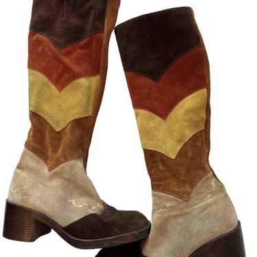 Vintage 70s Suede Chevron Boots Size M6 Made In I… - image 1
