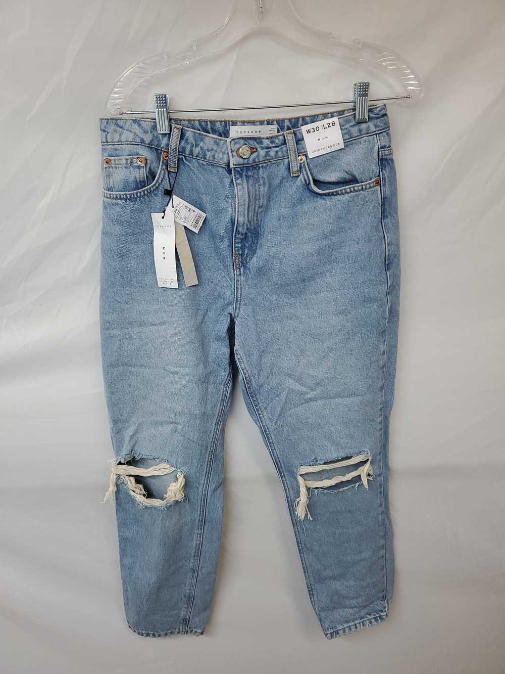 Wm TOPSHOP High-Rise Mom Distressed Blue Jeans Sz… - image 1