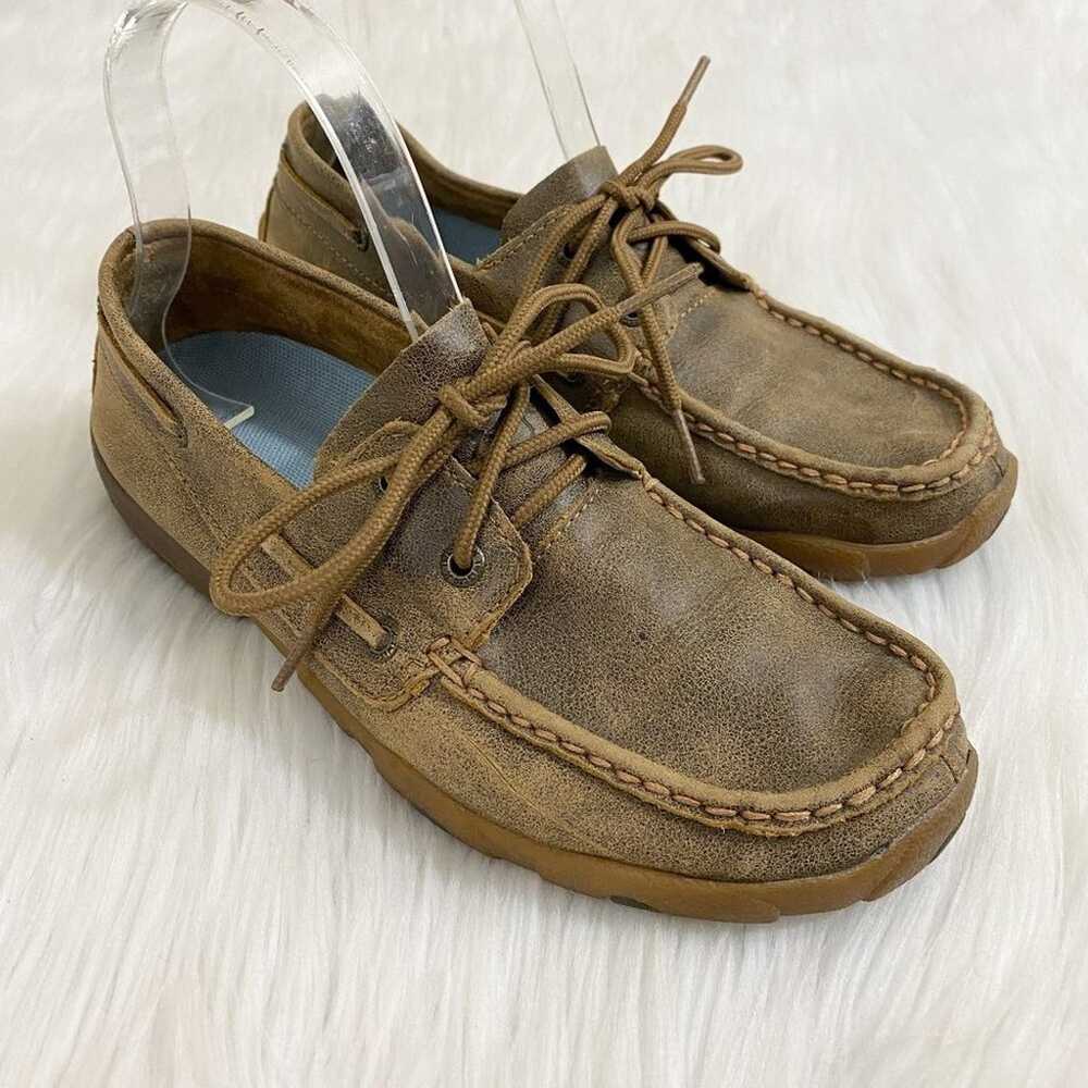 Twisted X Tan Leather Boat Shoes Lace Up Moc Toe … - image 1