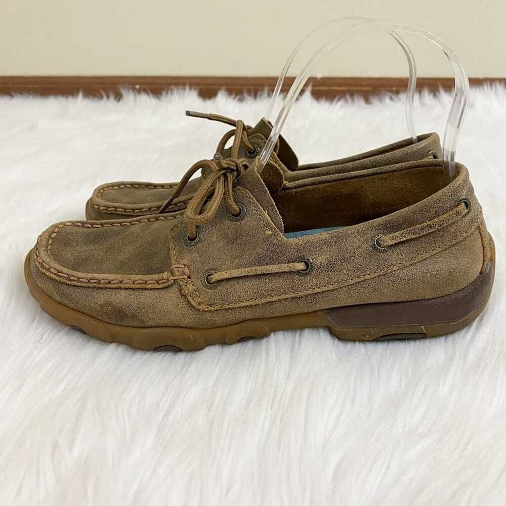 Twisted X Tan Leather Boat Shoes Lace Up Moc Toe … - image 3