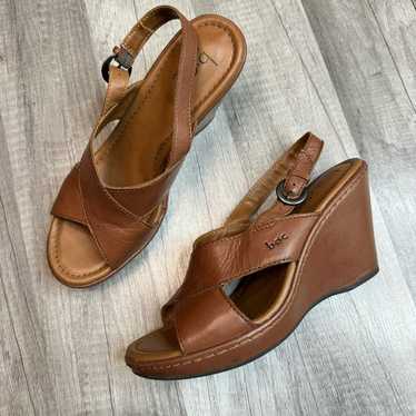 BOC Born Brown Leather Wedge High Heel Sandals Wom