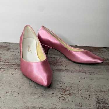 Vintage 80s 90s 1980s 1990s pink satin heels 8 Mon