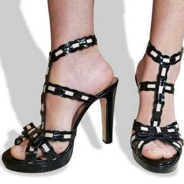RED Valentino Patent Leather Black & Tan Strappy … - image 1