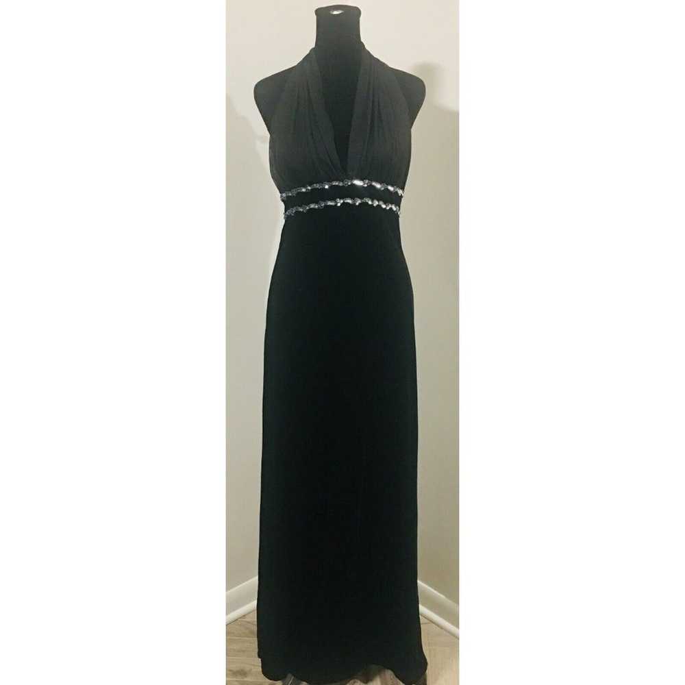 JUMP APPAREL Vntg Black Stretch Velvet Maxi Dress… - image 1