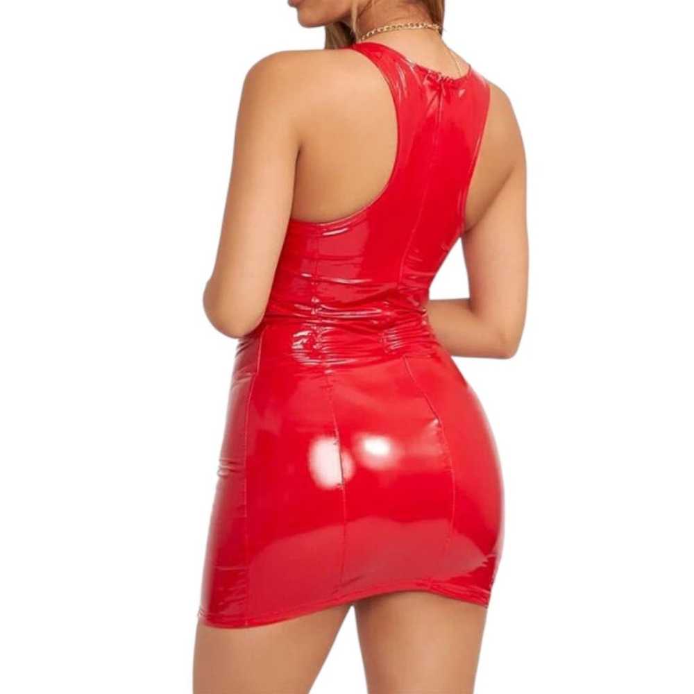 Red Club Dress size medium Sexy Sleeveless PU Lea… - image 2