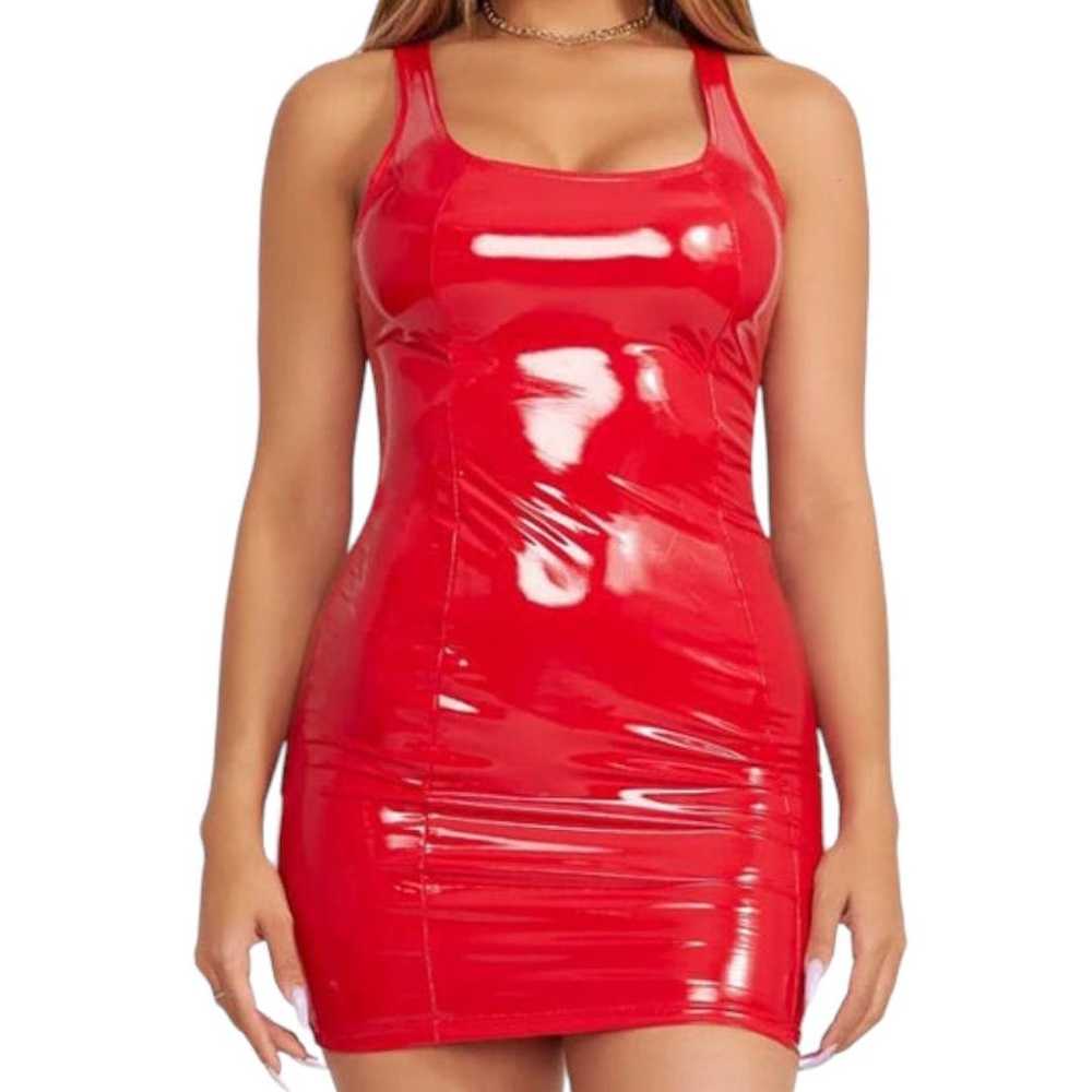 Red Club Dress size medium Sexy Sleeveless PU Lea… - image 3