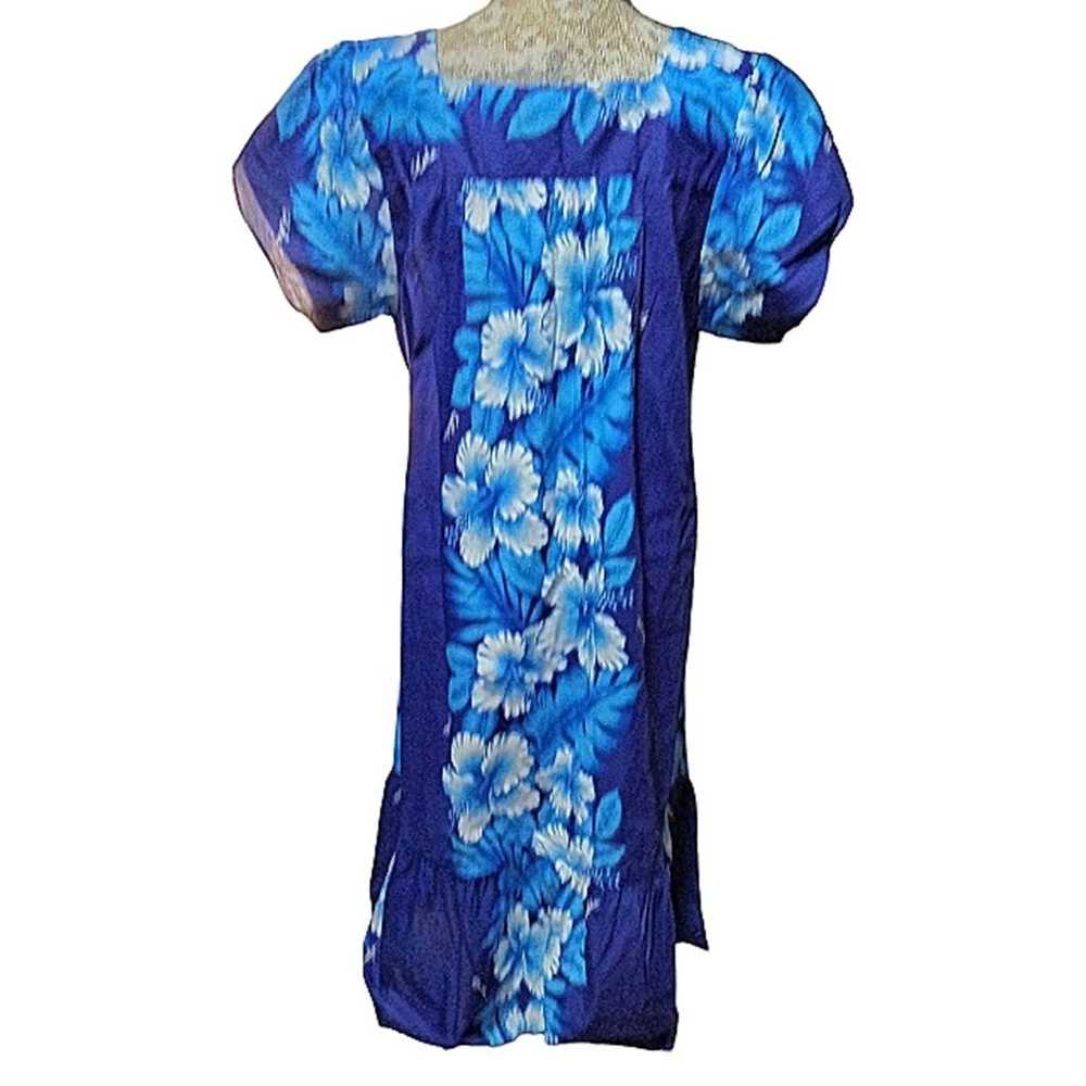Vintage Kalena Fashions of Hawaii Blue Floral Mum… - image 2