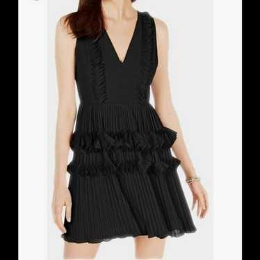 Foxiedox Black Pleated Applique Cocktail Dress