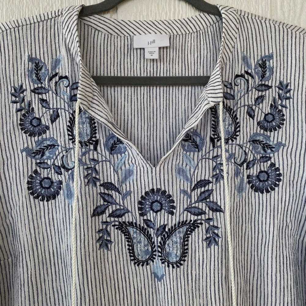 J Jill Embroidered Dress M Striped Textured Shift… - image 7