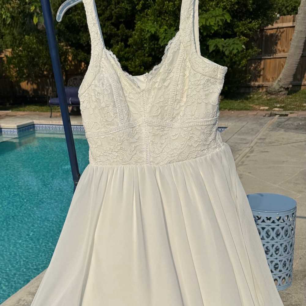 Francesca white Aline mini dress with lace top - image 10