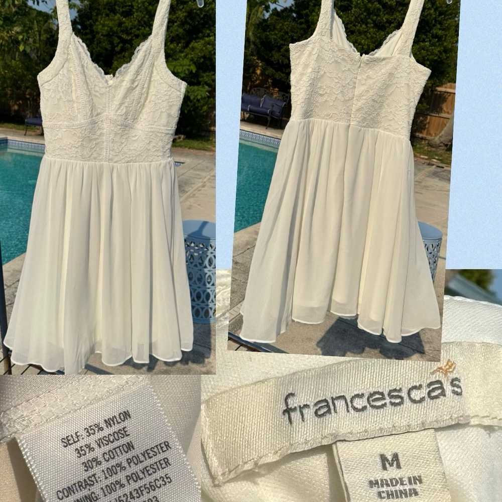 Francesca white Aline mini dress with lace top - image 12