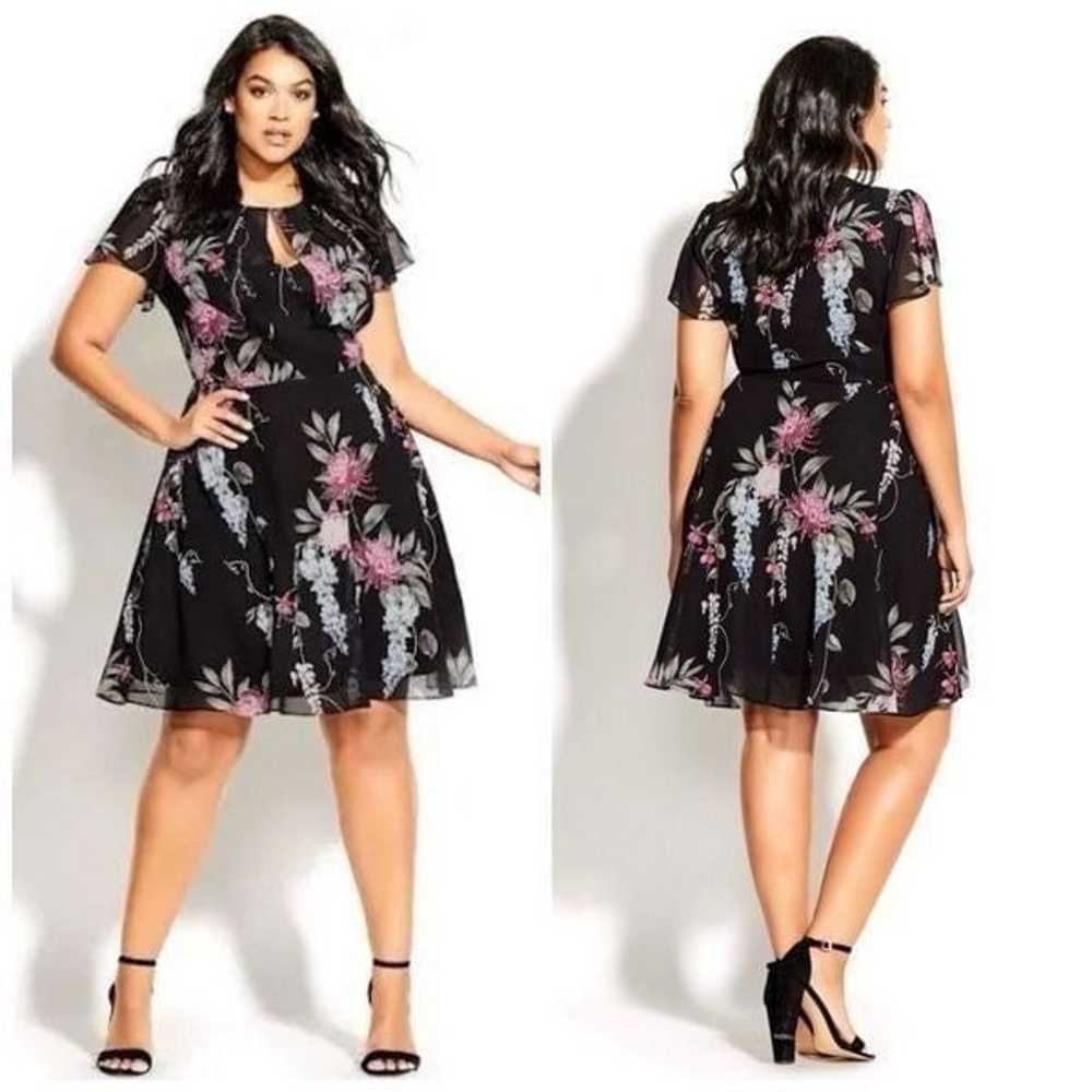 City Chic Black Floral Chiffon Flutter Sleeves Dr… - image 1