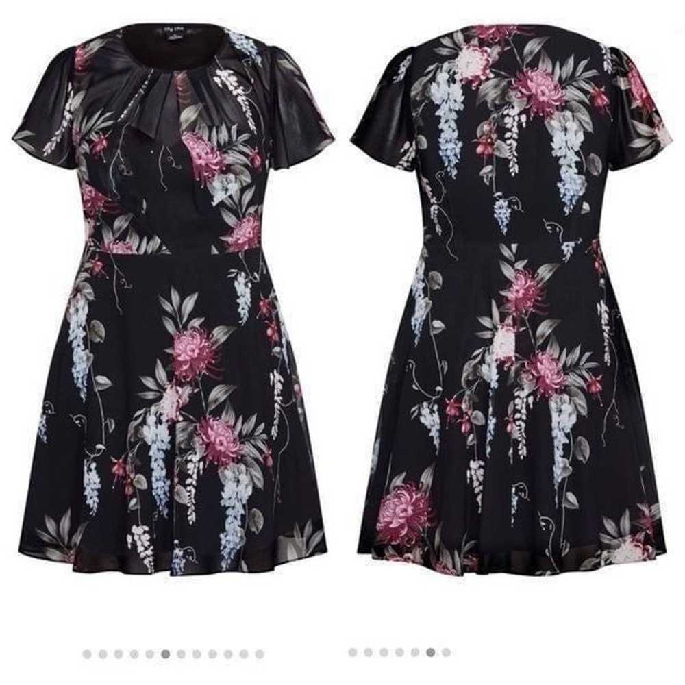 City Chic Black Floral Chiffon Flutter Sleeves Dr… - image 2