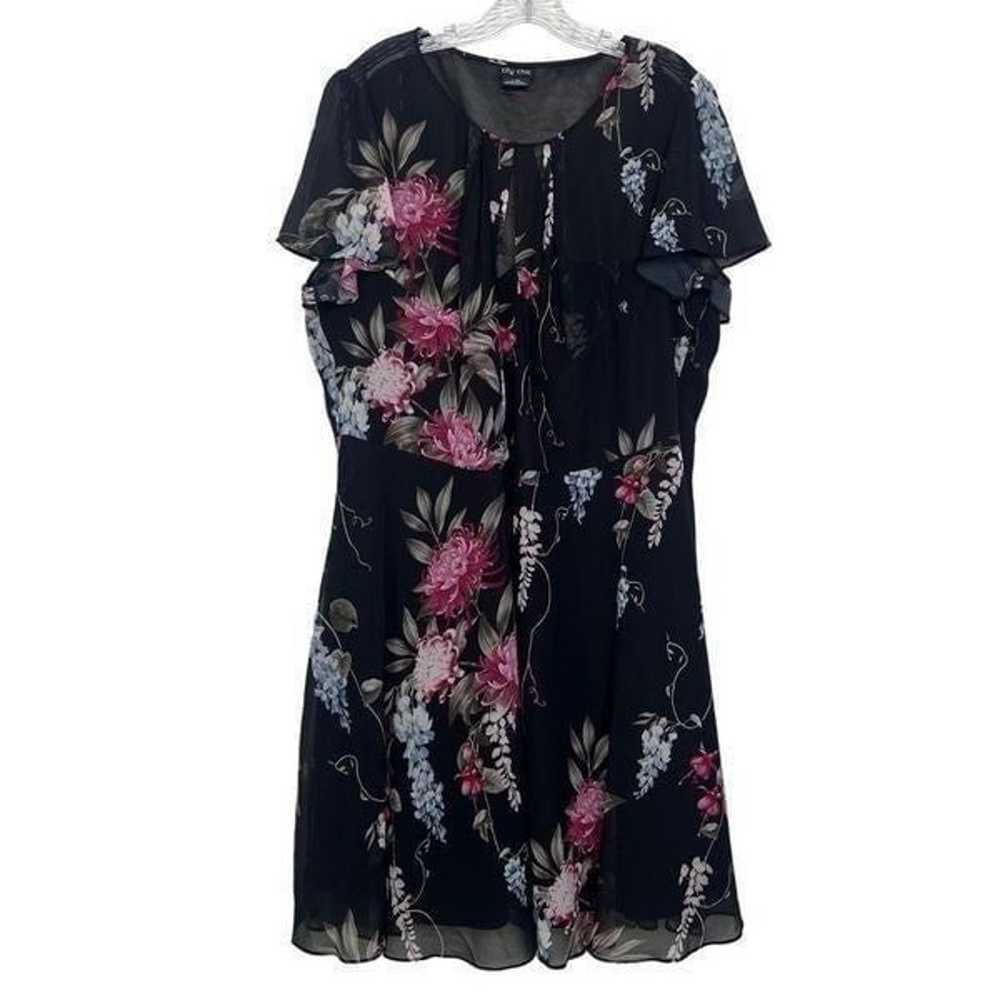 City Chic Black Floral Chiffon Flutter Sleeves Dr… - image 3