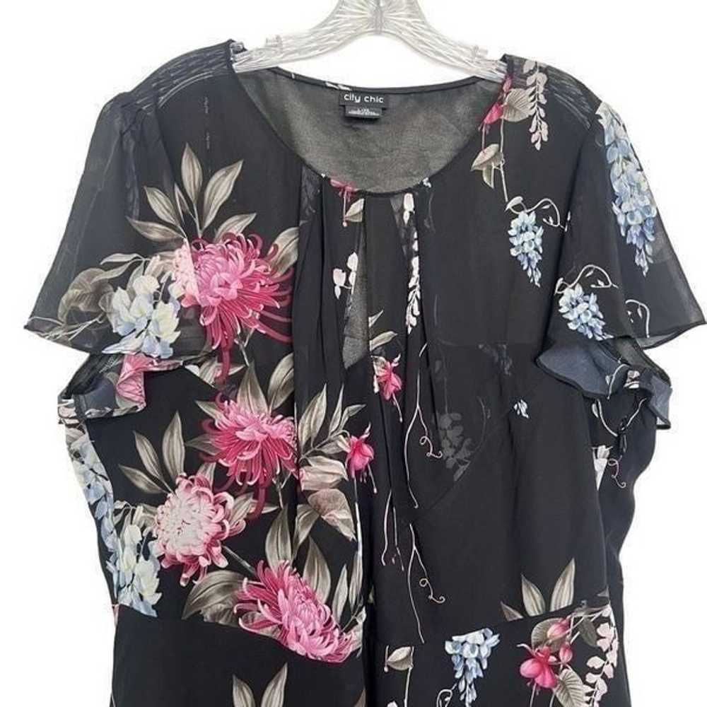 City Chic Black Floral Chiffon Flutter Sleeves Dr… - image 4