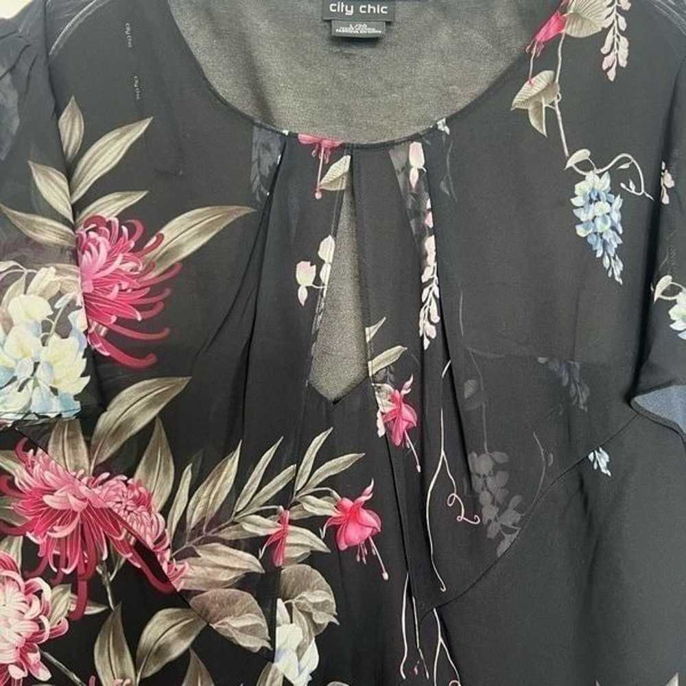 City Chic Black Floral Chiffon Flutter Sleeves Dr… - image 5