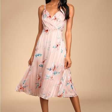 Lulus All About Love Pink Floral Print Midi Dress… - image 1