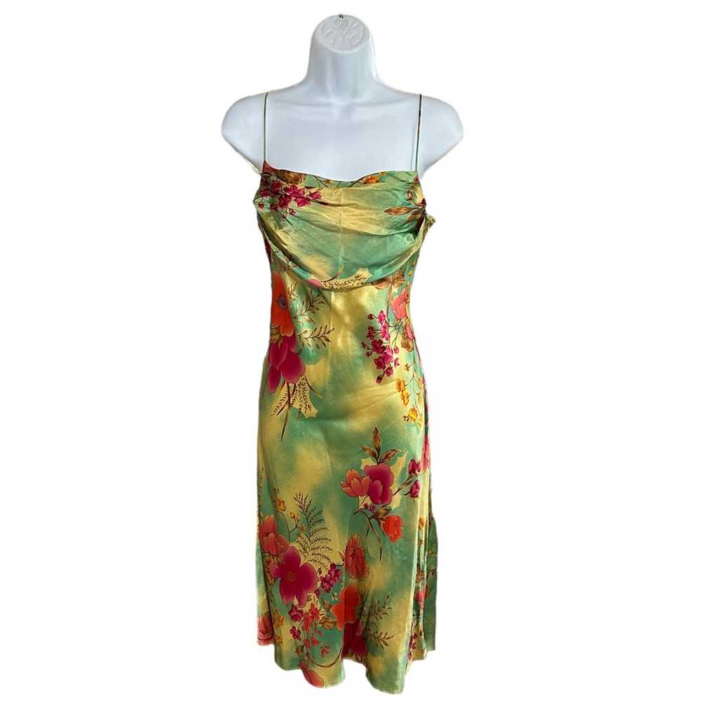 Vtg Y2K FIORI de Zucca Silk Floral Cocktail Dress… - image 2