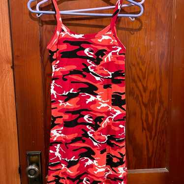 Vintage bright red camo print mini Dress - image 1