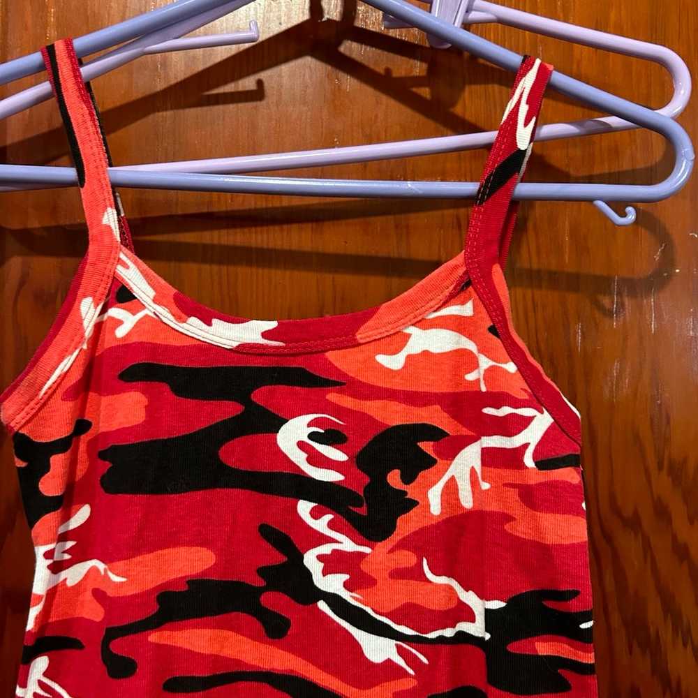 Vintage bright red camo print mini Dress - image 2