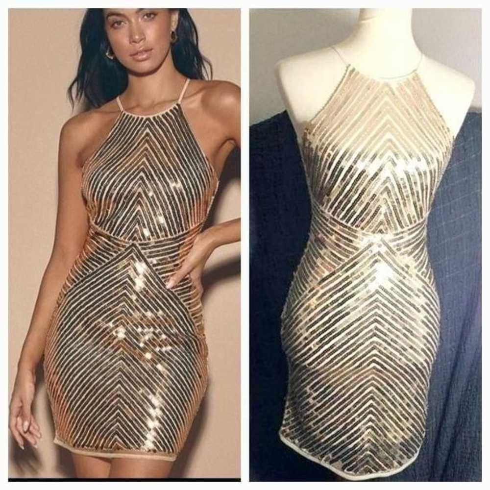 Lulus Ace of Spades Gold Sequence Bodycon Dress S… - image 1