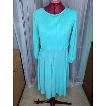 blouson dress Vintage 1970s pleated top aqua blue - image 1