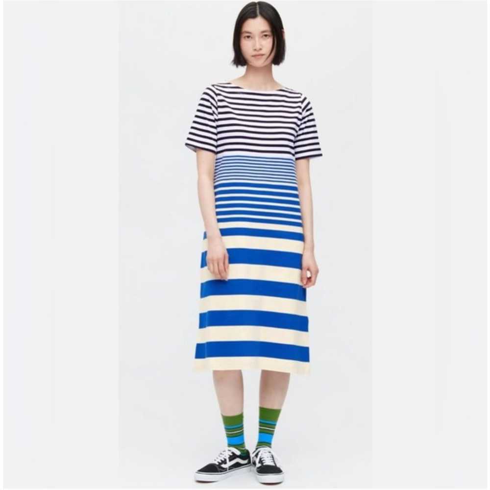 New MARNI X UNIQLO Striped Short Sleeve Dress Blu… - image 3